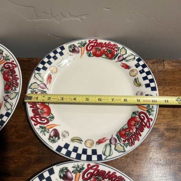 Vintage 4 Campbells Soup Bowls Plates Gibson 1997 Black Checkered Vegetables - Picture 6 of 7